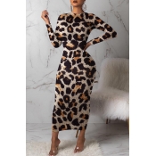 Lovely Casual Leopard Print Ankle Length Dress