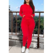 Lovely Trendy Hooded Collar Red Two-piece Pants Se