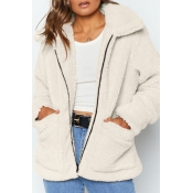 Lovely Leisure Zipper Design Beige Coat