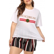 Lovely Casual Letter Printed White Plus Size T-shi