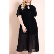 Lovely Casual Black Mid Calf Plus Size Dress