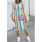 Lovely Casual Striped Multicolor Mid Calf T-shirt 