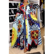 Lovely Casual Turndown Collar Printed Multicolor F