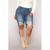 LW Plus Size Trendy Broken Holes Blue Shorts