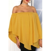 Lovely Trendy Dew Shoulder Yellow Blouse
