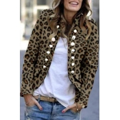 Lovely Button Design Leopard Printed Coat