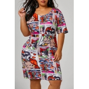 Lovely Casual O Neck Printed Multicolor Knee Lengt