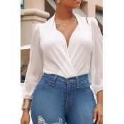 Lovely Work V Neck White Blouse