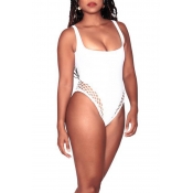 Lovely Hollow-out White Plus Size One-piece Swimwe