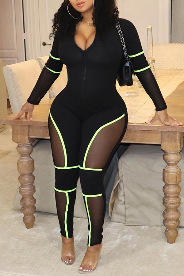 

Lovely Casual Patchwork Black One-piece Jumpsuit