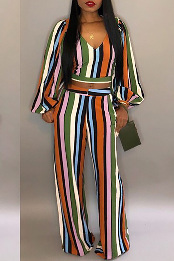 

Lovely Casual Striped Jacinth Two-piece Pants Set