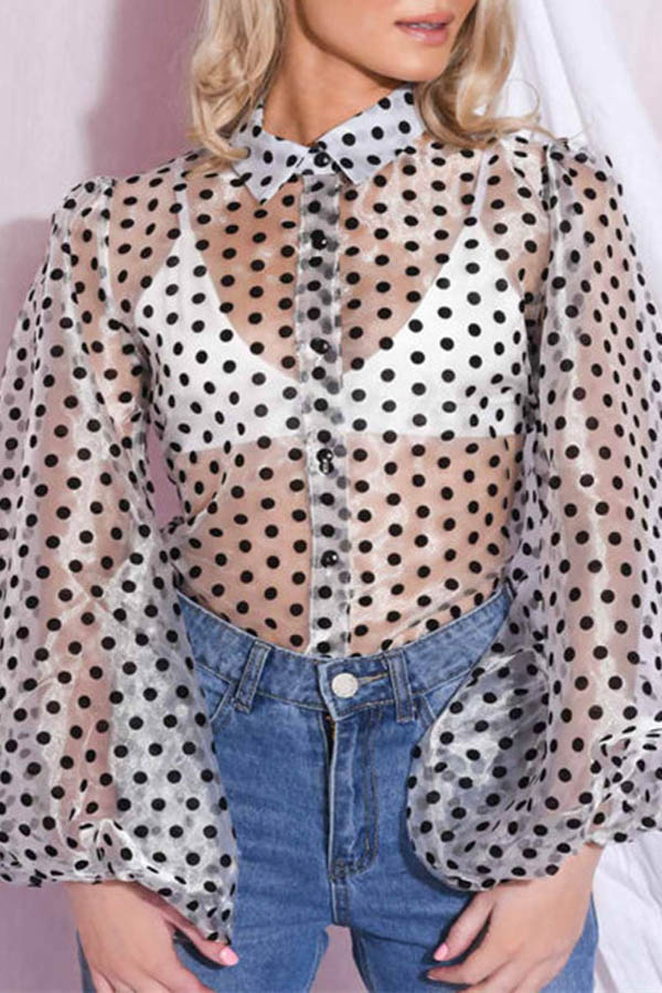 Lovely Work See through White Blouse Blouses Shirts Top LovelyWholesale Wholesale Shoes 