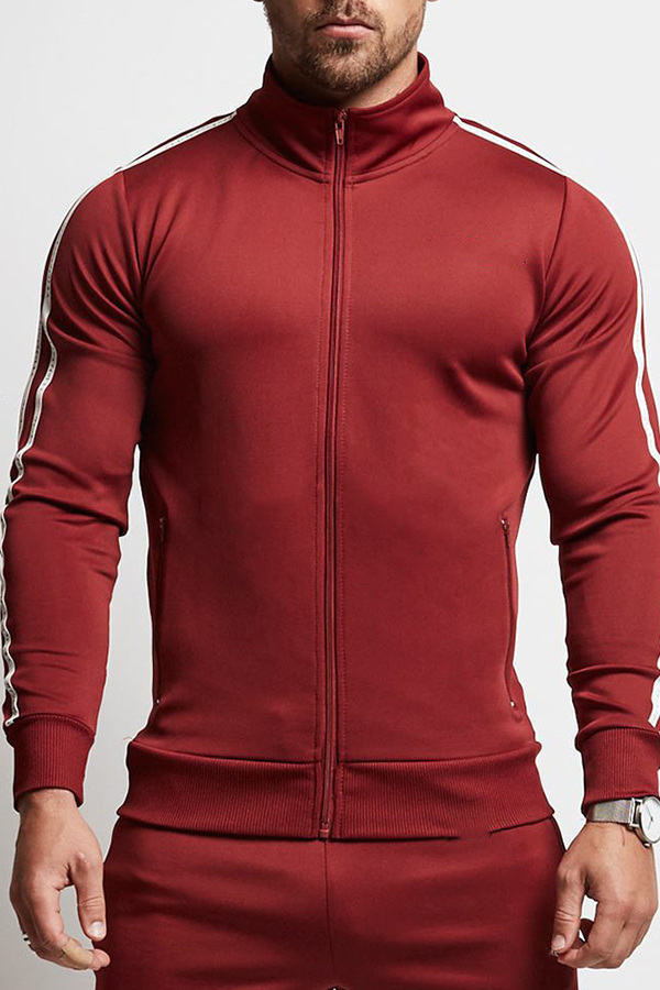 

Lovely Casual Mandarin Collar Zipper Design Red Two-piece Pants Set