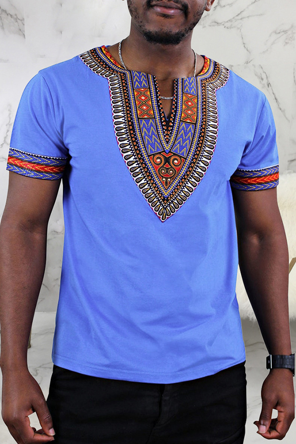

Lovely Casual Patchwork Blue T-shirt