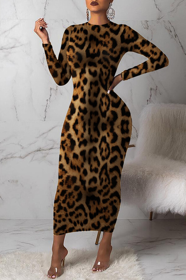 

Lovely Casual Leopard Print Black Ankle Length Dress