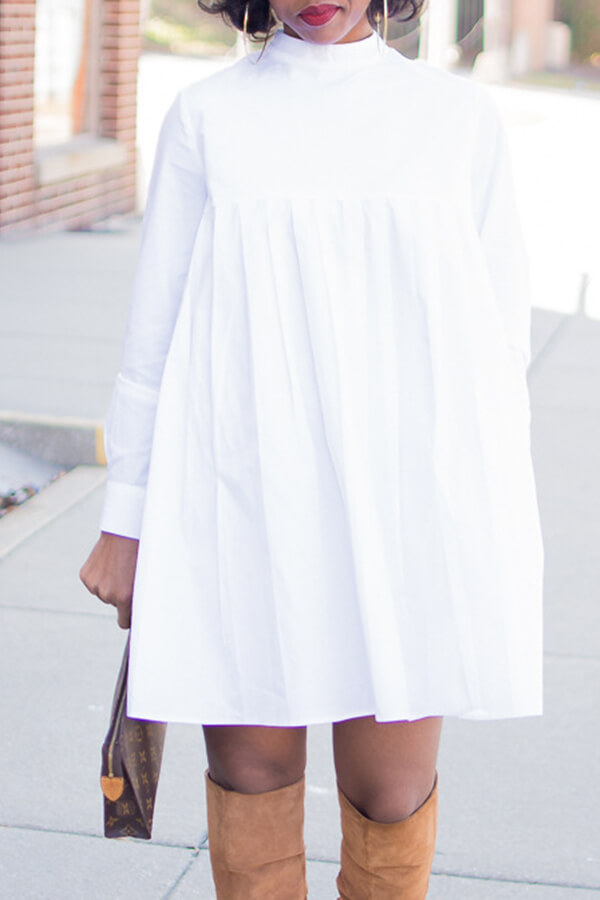 Lovely Trendy Turtleneck White Mini T-shirt Dress
