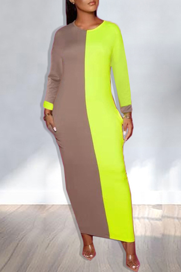 Lovely Leisure Patchwork Green Ankle Length T-shirt Dress