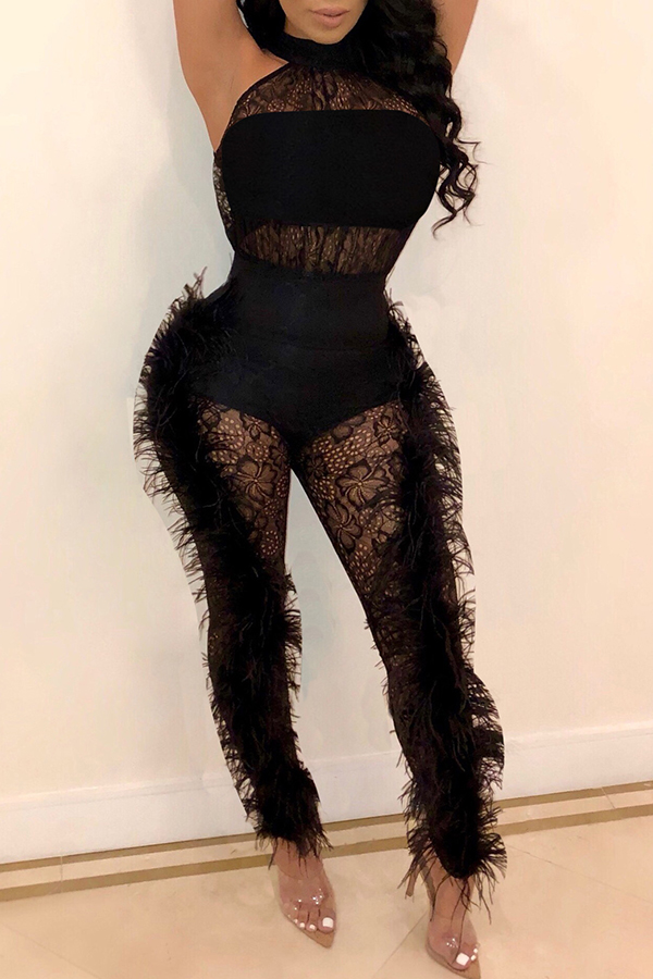 

Lovely Sexy See-through Black One-piece Jumpsuit