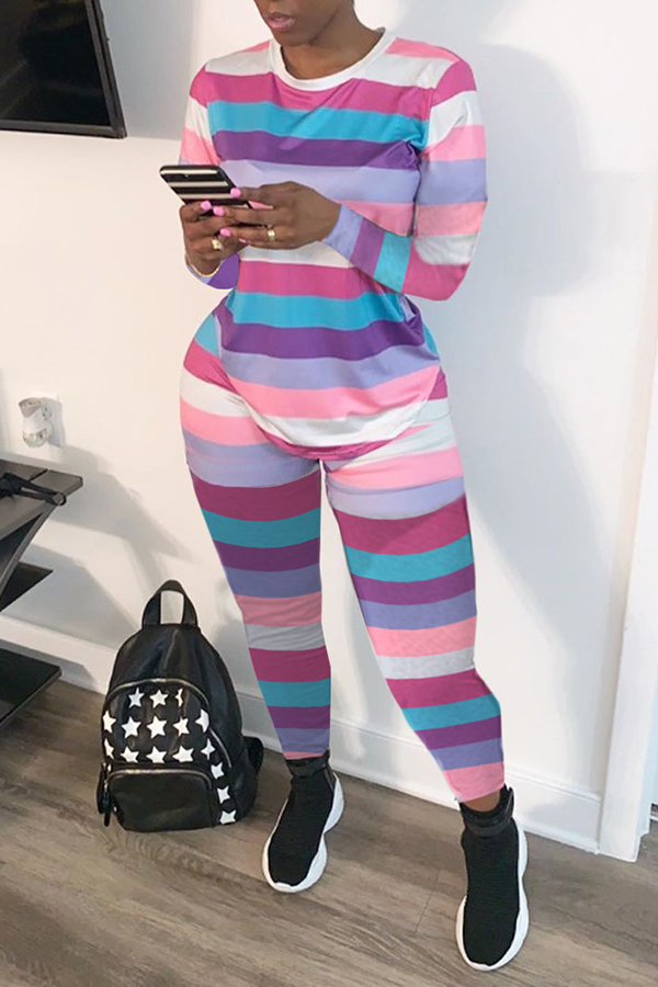 

Lovely Casual Striped Two-piece Pants Set, Stripe