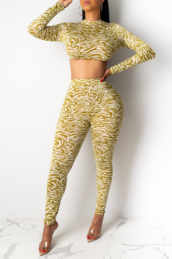 

Lovely Chic Printed Yellow Two-piece Pants Set