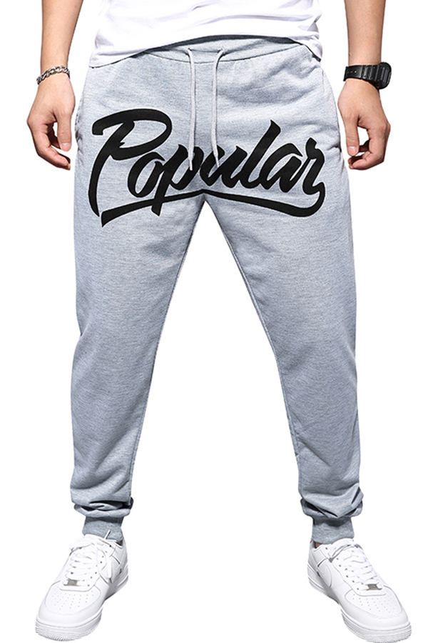 

Lovely Casual Letter Printed Grey Pants