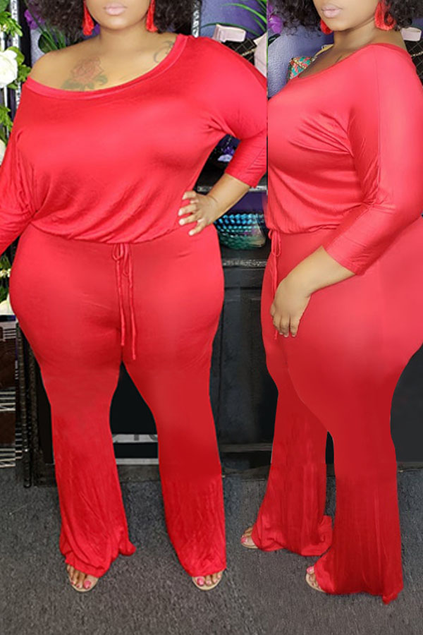 

Lovely Trendy One Shoulder Red Plus Size One-piece Jumpsuit