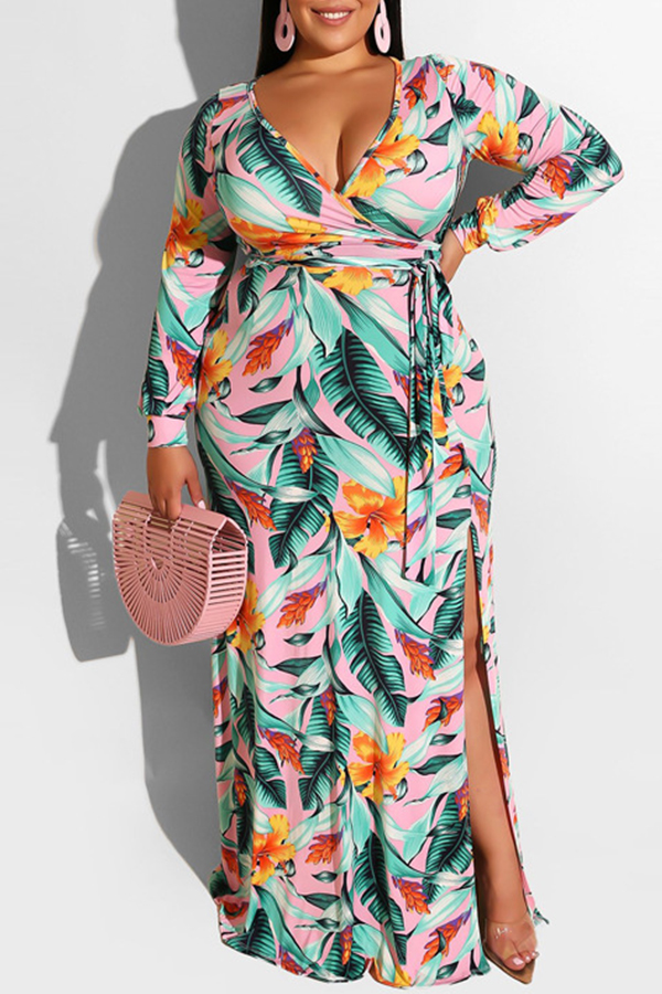 

Lovely Casual Print Green Maxi Plus Size Dress