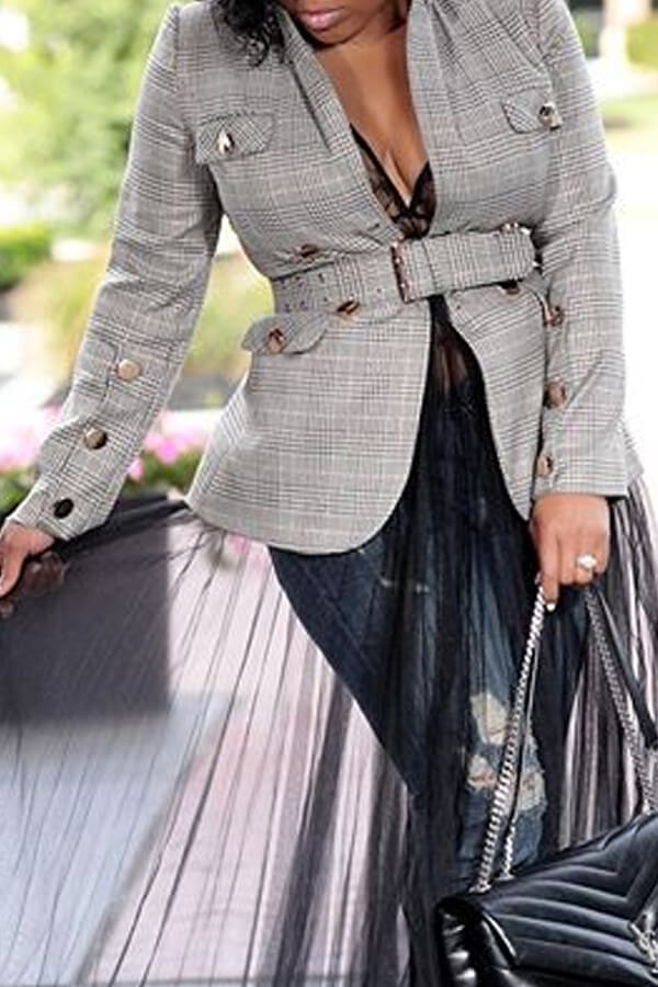 

Lovely Casual Grid Printed Grey Blazer