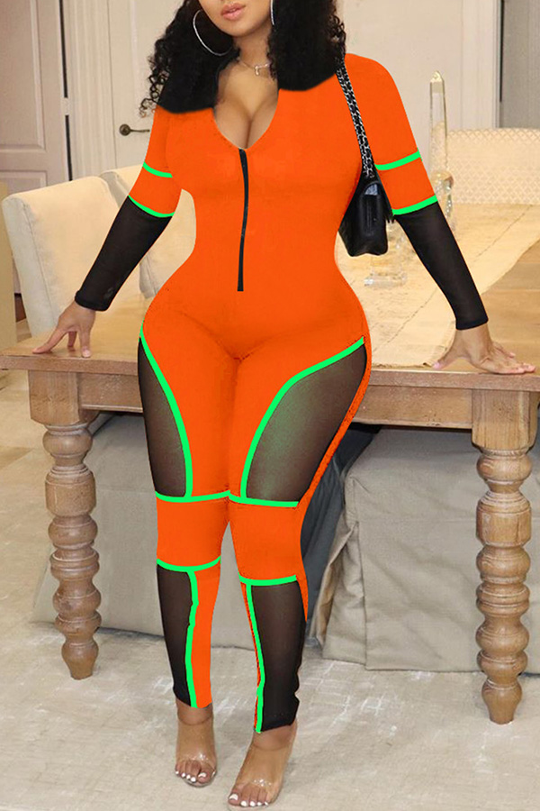 

Lovely Casual Patchwork Orange One-piece Jumpsuit