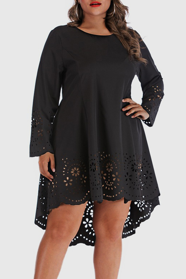 

Lovely Casual Hollow-out Black Knee Length Plus Size Dress