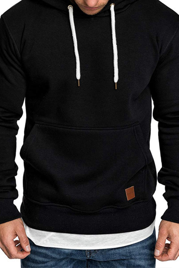 

Lovely Casual Hooded Collar Pocket Patched Black Hoodie