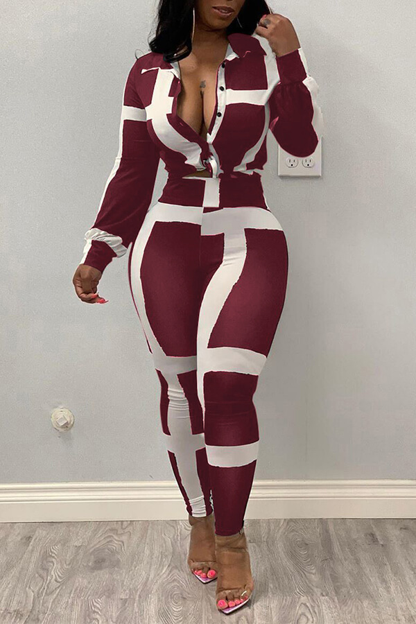 LW Casual Patchwork Red Two Piece Pants Set