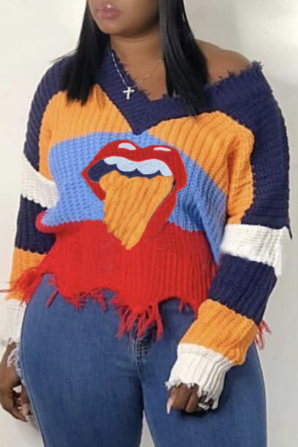 

Lovely Casual Tassel Lip Multicolor Sweater, Multi