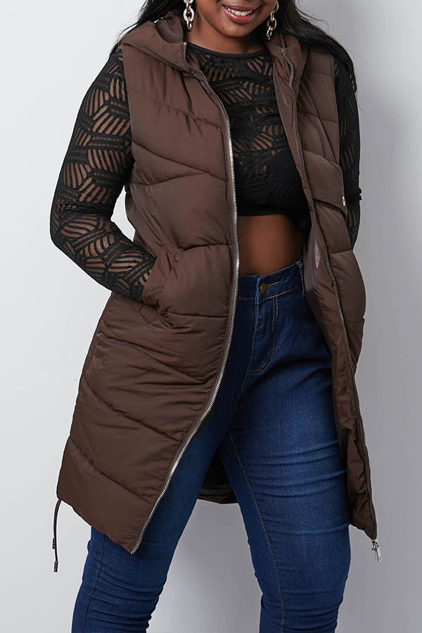 

Lovely Casual Hooded Collar Coffee Vest