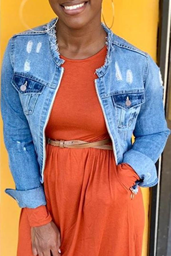 

Lovely Leisure Pocket Patched Blue Jacket