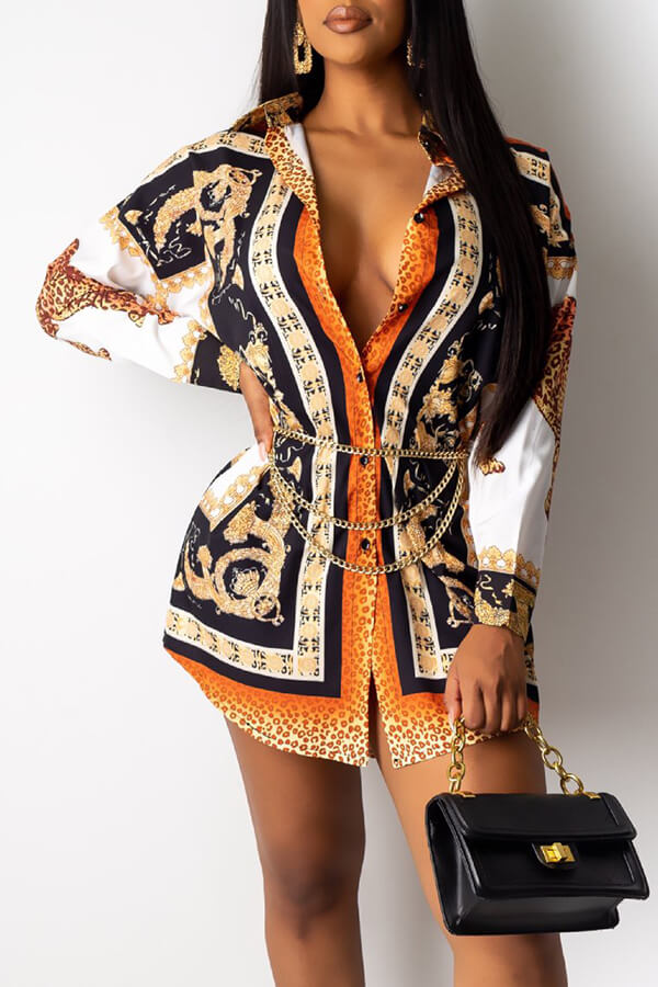 Lovely Casual Printed Multicolor Mini Shirt Dress(Without Belt)