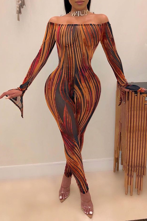 

Lovely Trendy Printed Skinny Brown One-piece Jumpsuit