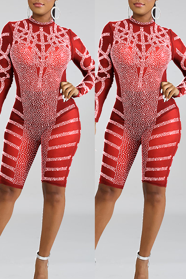 

Lovely Trendy Hot Drilling Decorative Red One-piece Romper