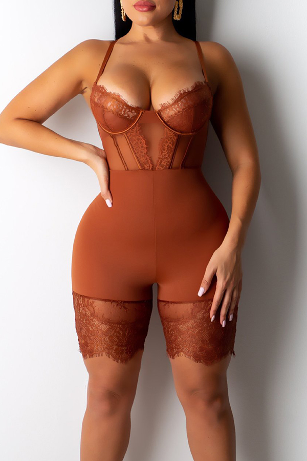 Lovely Sexy Hollow-out Brown One-piece Romper от Lovelywholesale WW