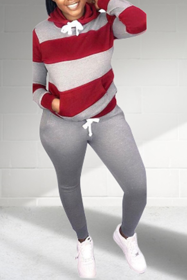 Lovely Casual Patchwork Grey Plus Size Two-piece Pants Set