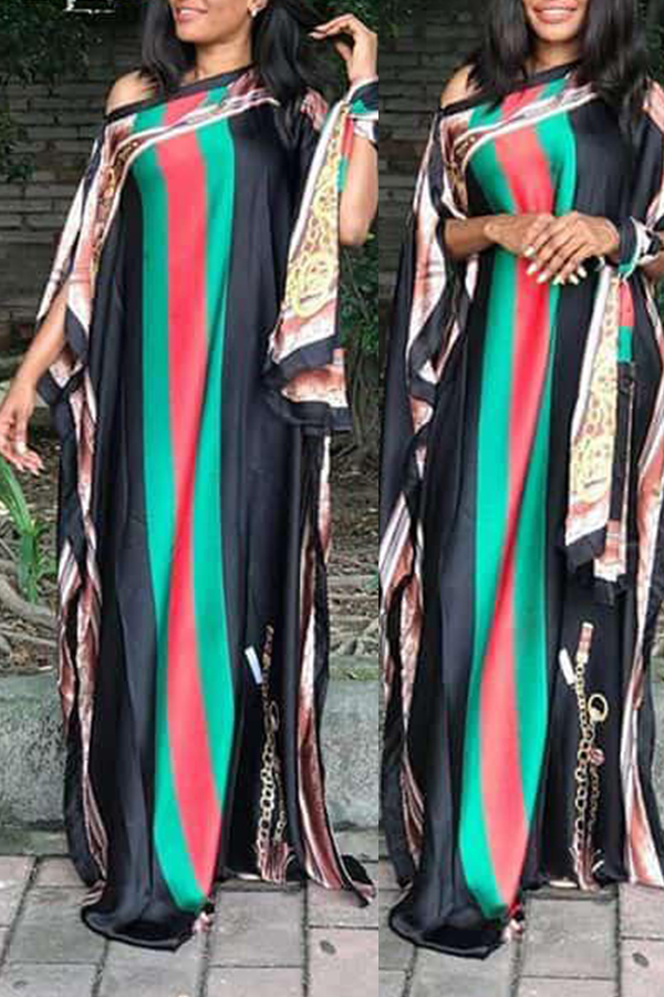 

Lovely Casual Printed Black Floor Length Plus Size Dress