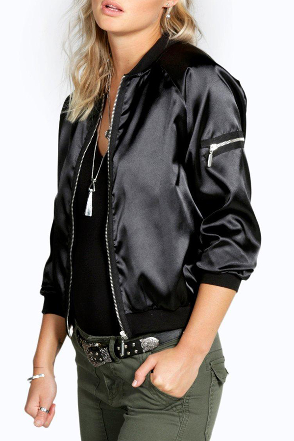 

Lovely Casual Basic Zipper Design Black Jacket