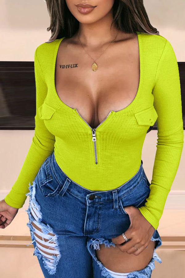 

Lovely Work Zipper Design Green Bodysuit