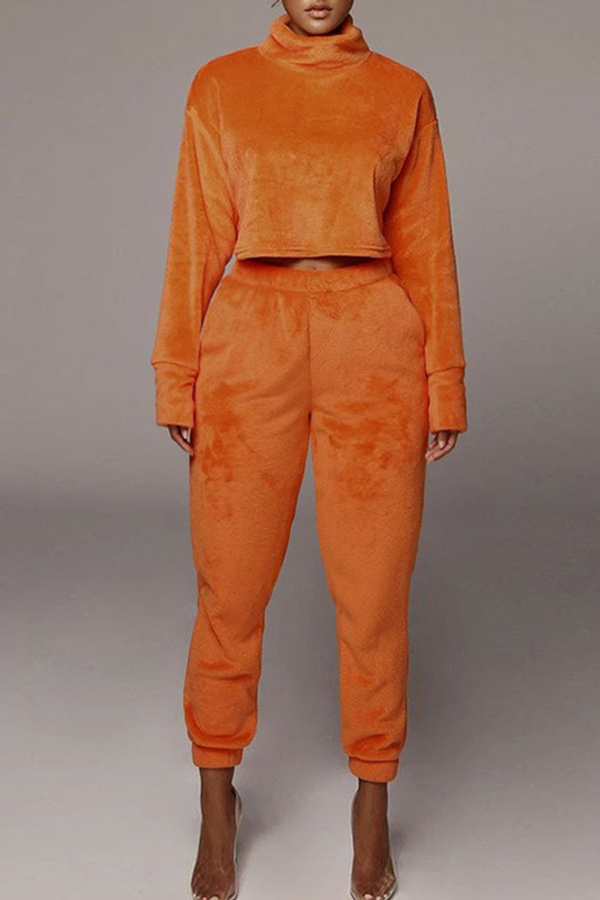 

Lovely Casual Turtleneck Basic Croci Two-piece Pants Set