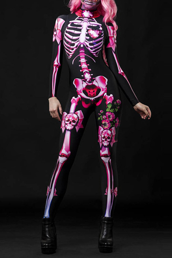 

Lovely Cosplay Skull Printed Pink One-piece Jumpsuit