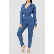 Lovely Casual V Neck Blue One-piece Jumpsuit