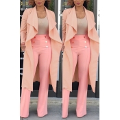 Lovely Trendy Lapel Light Pink Long Blazer