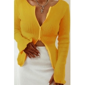 Lovely Casual Zipper Design Yellow Cardigans