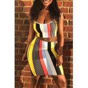 Lovely Casual Striped Two-piece Skirt Set