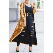 Lovely Casual Sequined Gold Coat